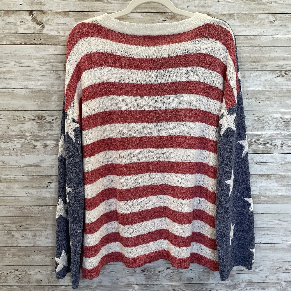 Miracle Womens S Sweater American Flag Wide Collar Long Sleeve Oversized - Picture 5 of 9